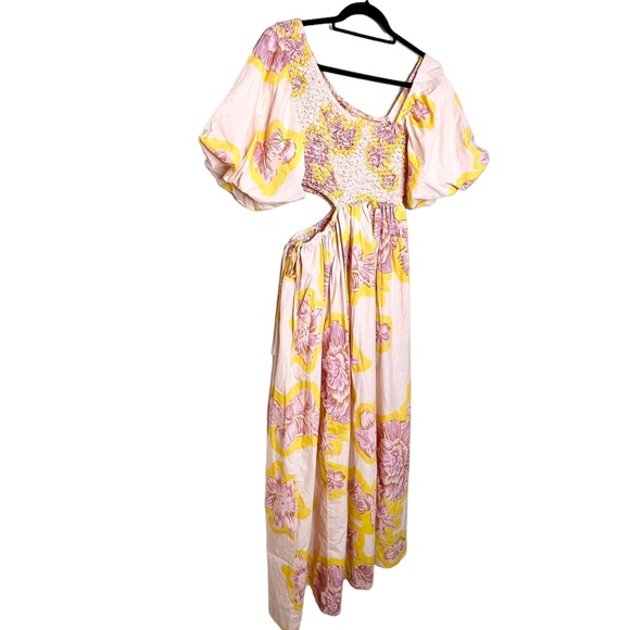 NEW Free People Kalina Printed Floral Cut-out Women Midi Dress Lilac/Yellow - Picture 6 of 10
